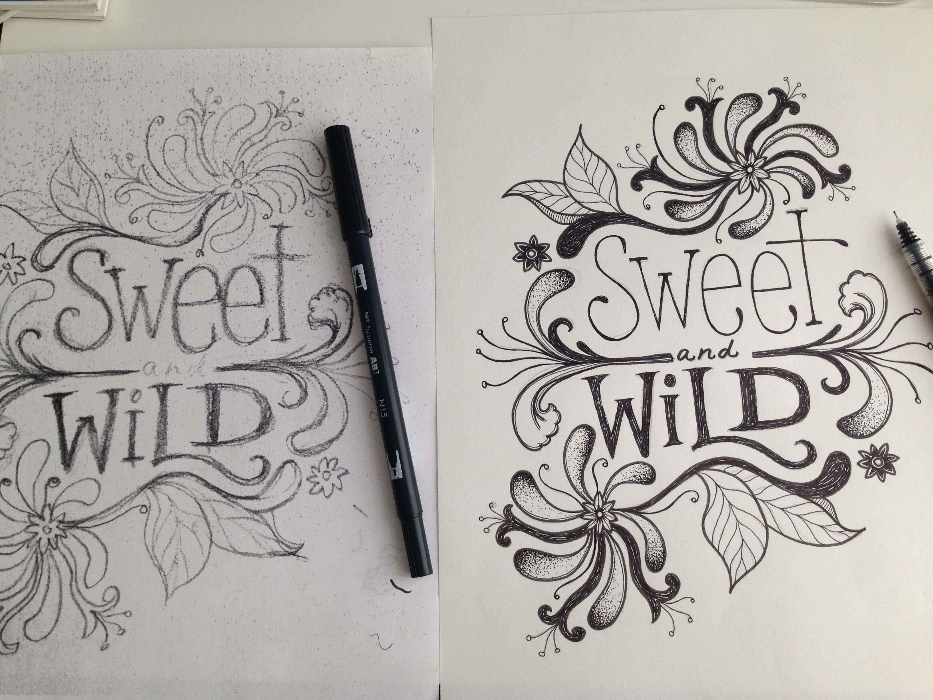 first sketch vs final - Behind the Design: Sweet & Wild Tee