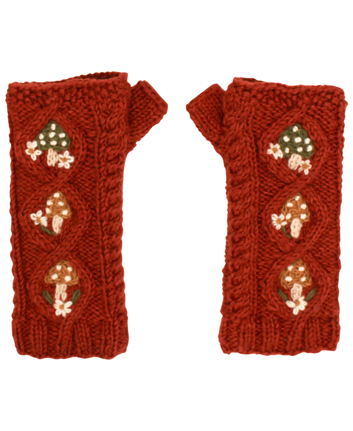 Mushroom Meadow Fingerless Gloves - Mushroom Hand Knit Armwarmers | Hippie Fingerless Gloves