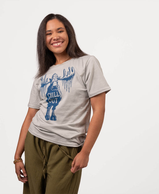 Closeout! Chill Out Moose Organic T-Shirt - Unisex - Chill Out Moose T-Shirt | Cool Moose Tee | Soul Flower Women