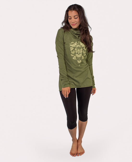 Mega Moth Cowl Yoga Hoody - Lightweight Printed Hoody | Moth Shirt | Soul Flower Women