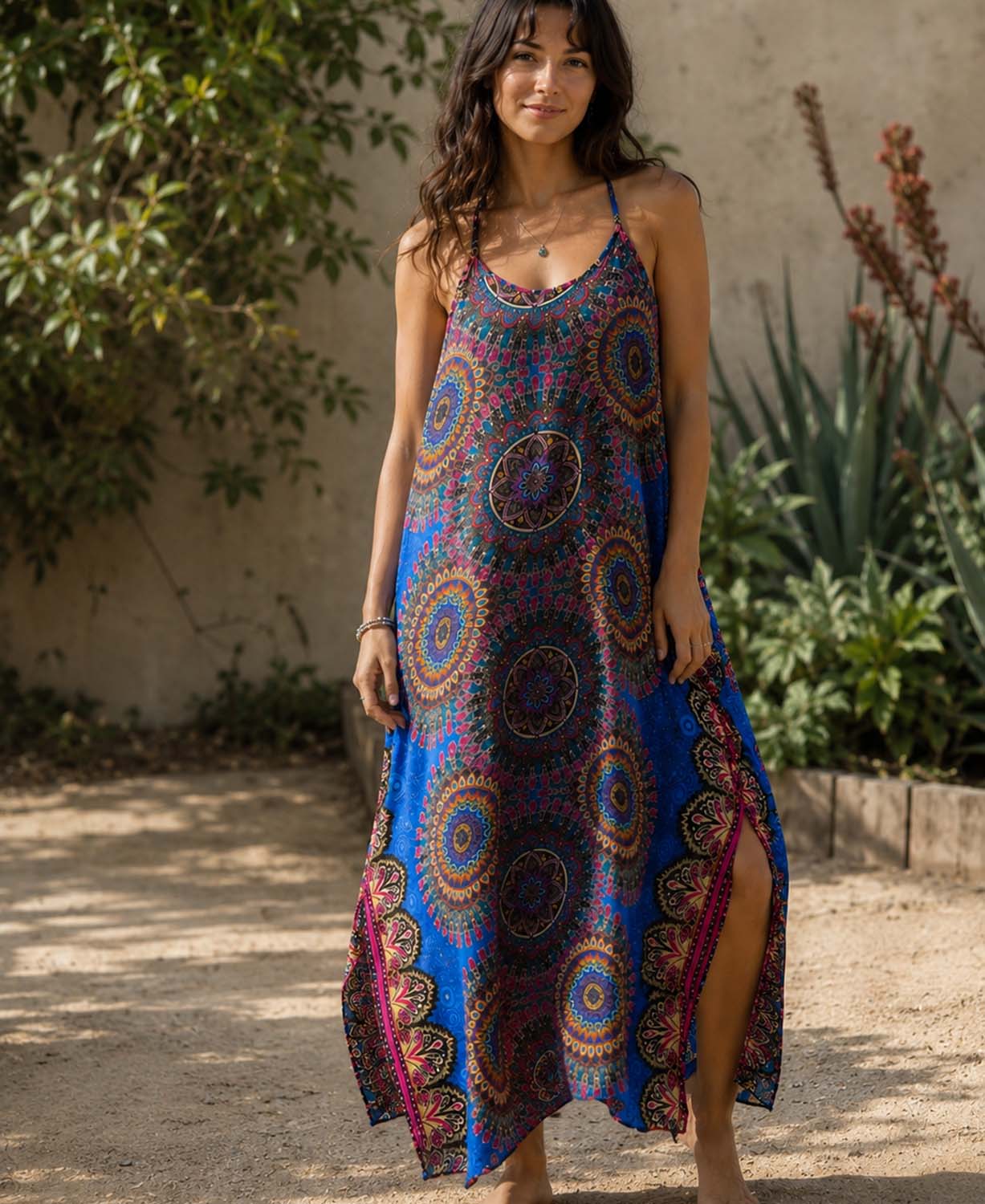 Magic Mandala Dress in Blues - Mandala Maxi | Boho Maxi Dresses