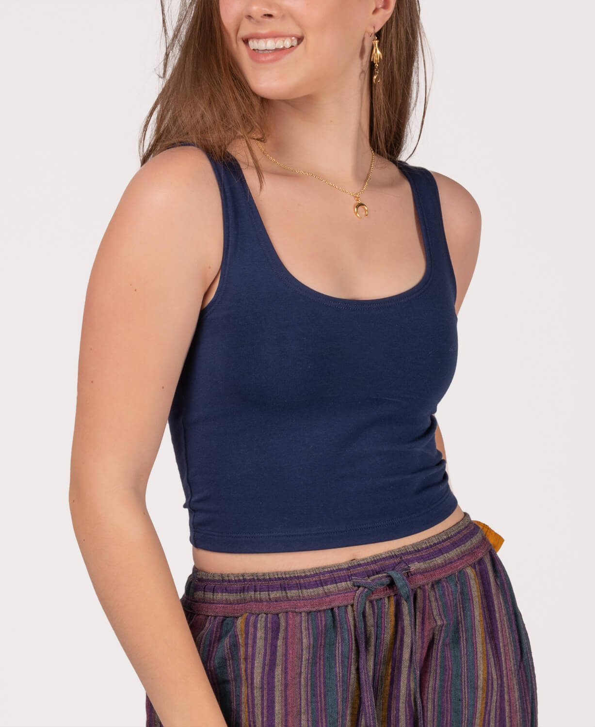 Closeout! Organic Cotton Fitted Cropped Tank Top - Navy