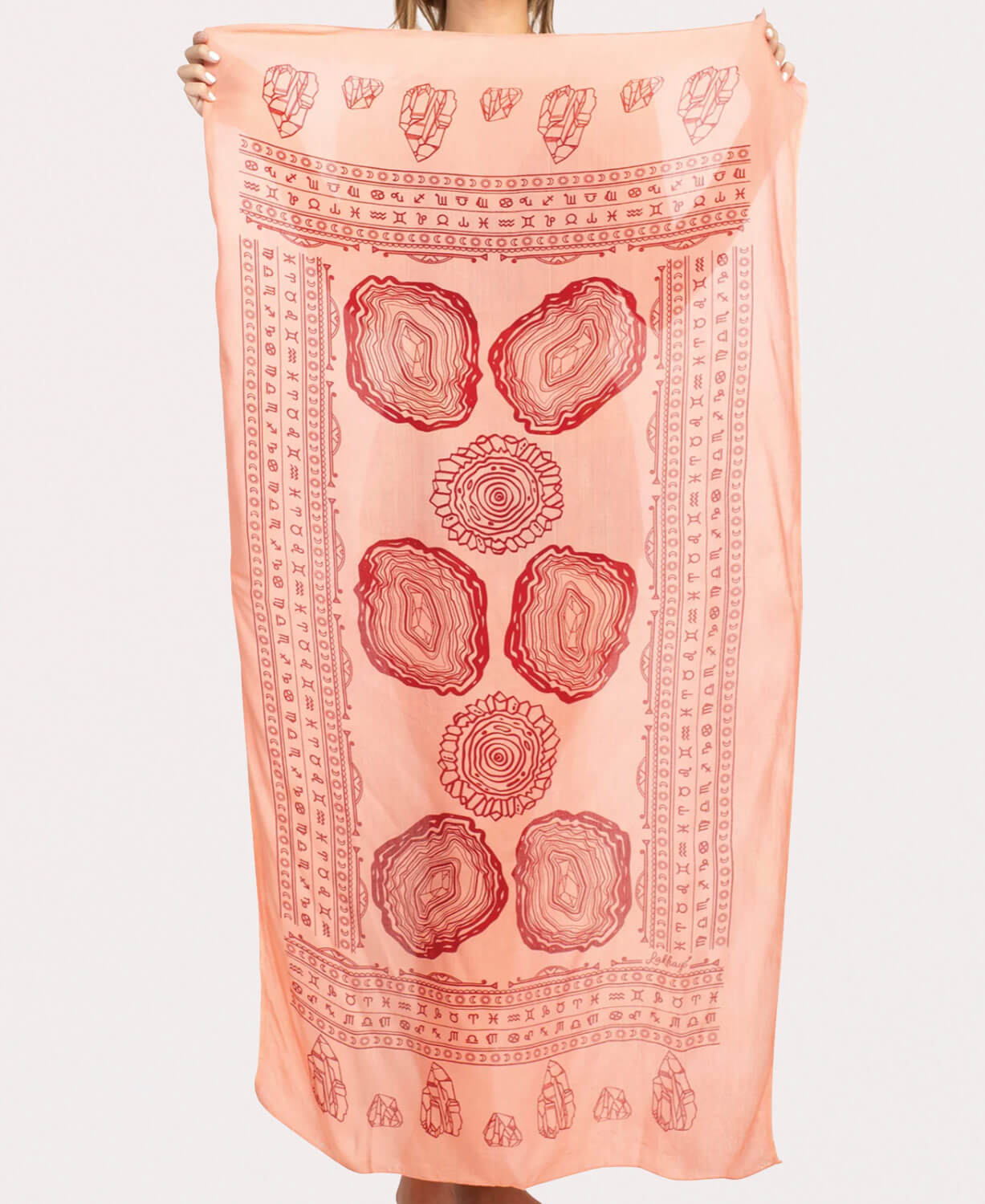 Printed Crystals Sun Scarf in Coral