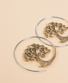 Tree of Life Brass Hoop Earrings