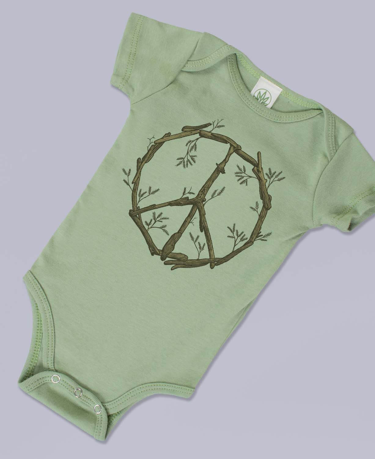 Driftwood Peace Sign Organic Baby Bodysuit