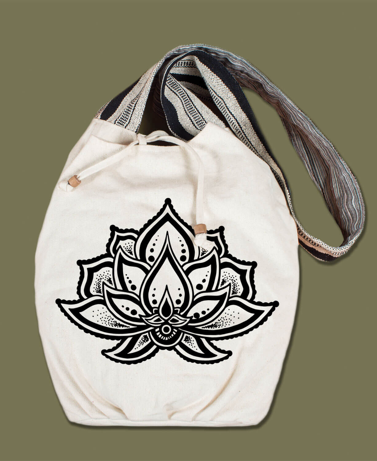 Lotus Flower Canvas Boho Bag - Natural