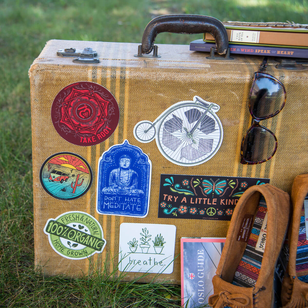 Hippie Bumper Stickers - Cool Hippie Stickers - On a suitcase