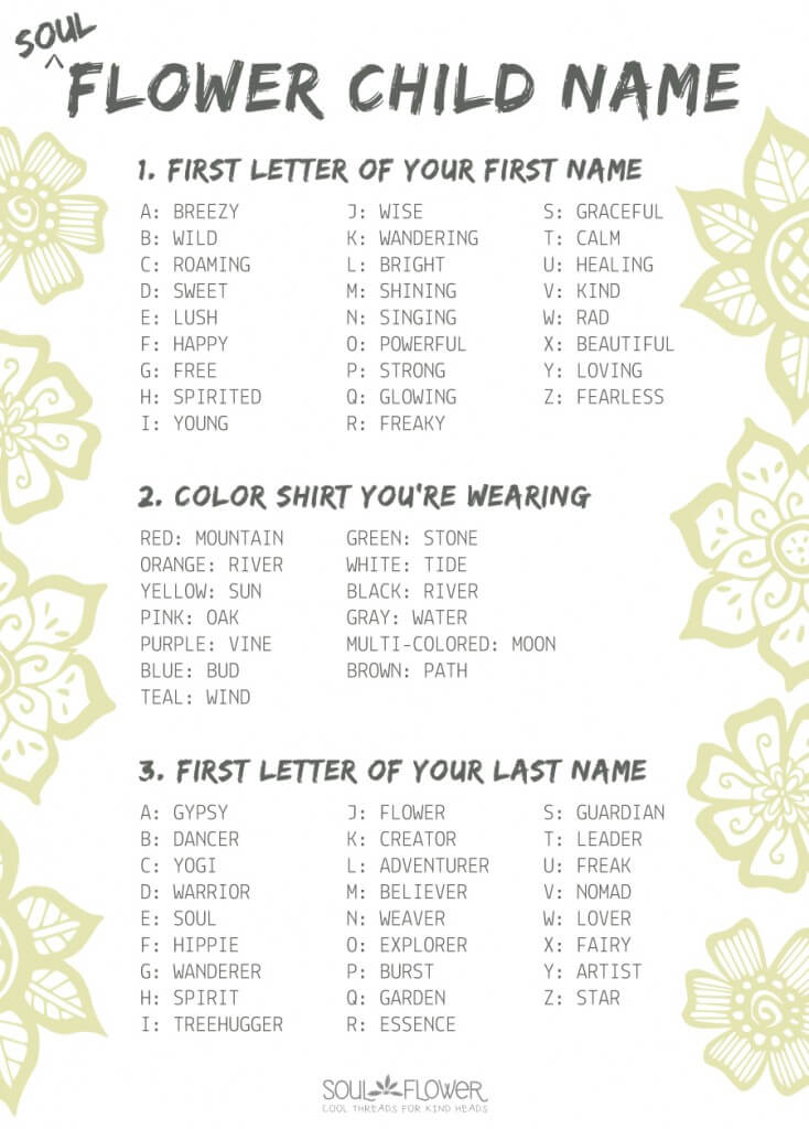 Hippie Name Generator | Your Flower Child Name | Soul Flower Blog