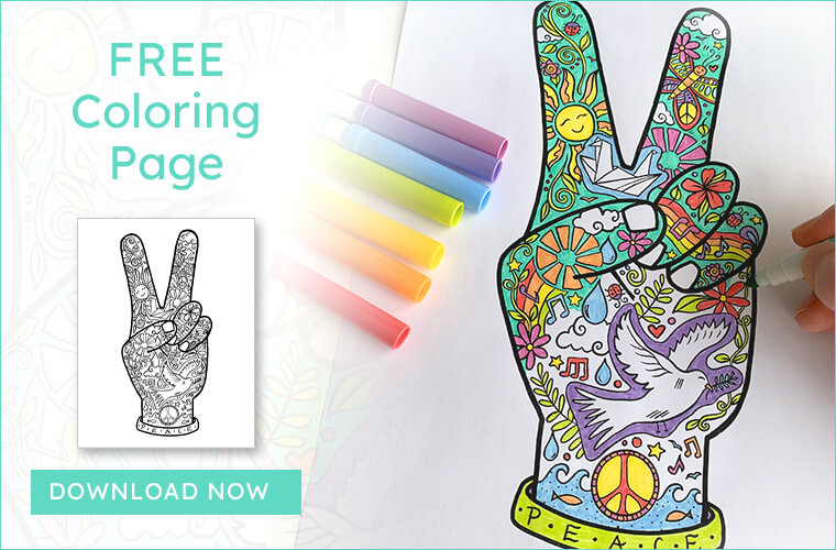 free downloadable coloring page peace - Free Printable Coloring Page: Peace Fingers