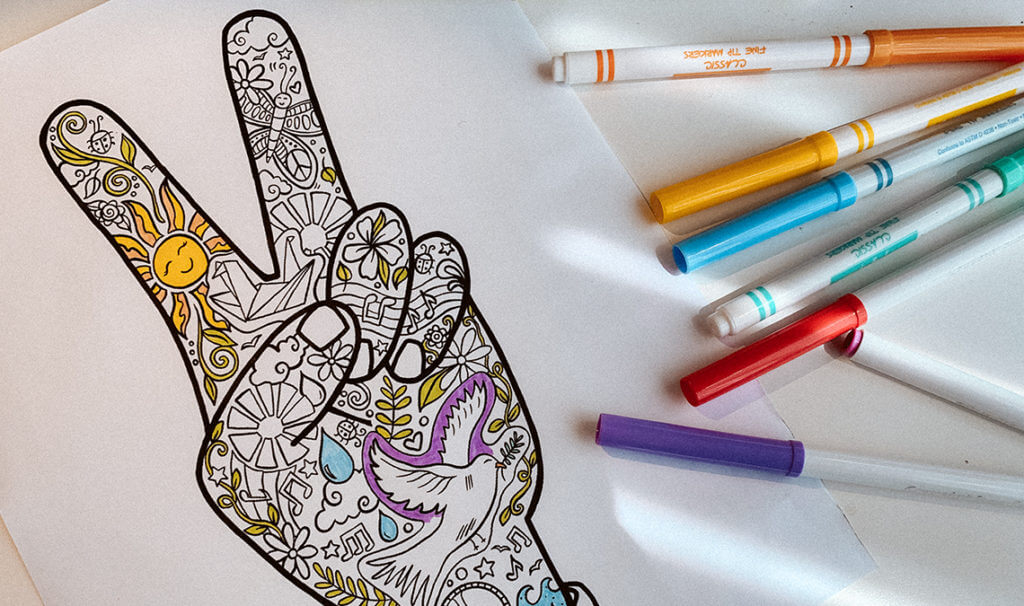 funky peace fingers illustration 1024x606 - Free Printable Coloring Page: Peace Fingers