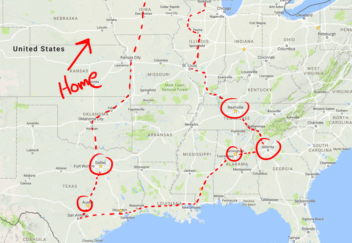 Cloud Cult Tour Diary #1 map - Cloud Cult Tour Diary #1