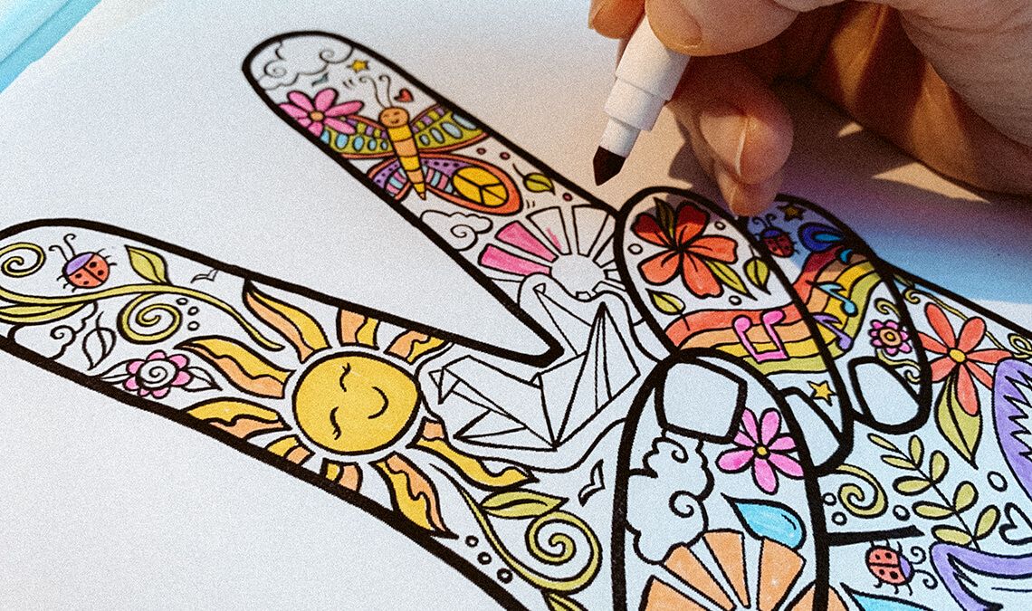 Free Printable Hippie Coloring Page: Peace Fingers on Soul Flower Blog