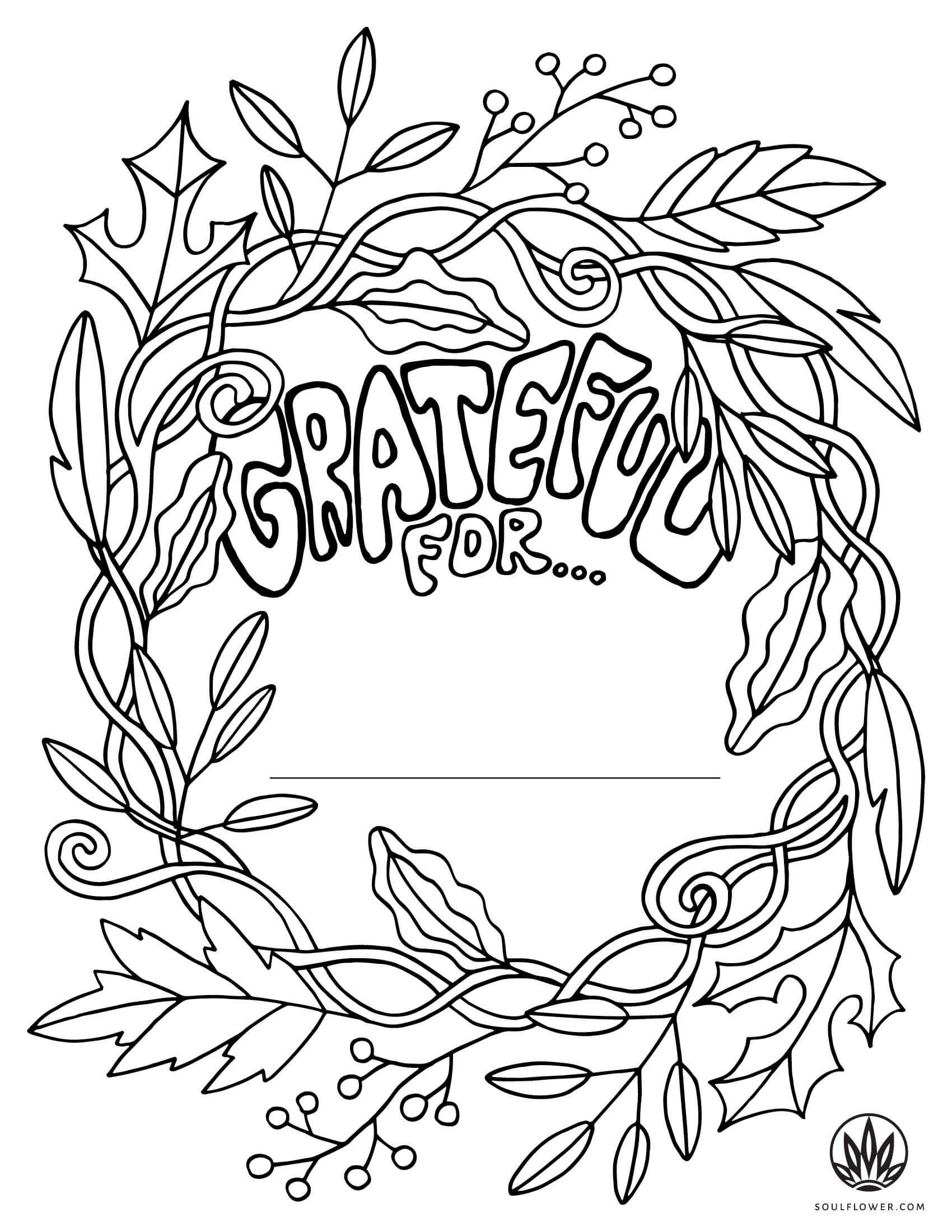 sf thanksgiving coloring page grateful for - Thanksgiving Coloring Page - Grateful Color Page