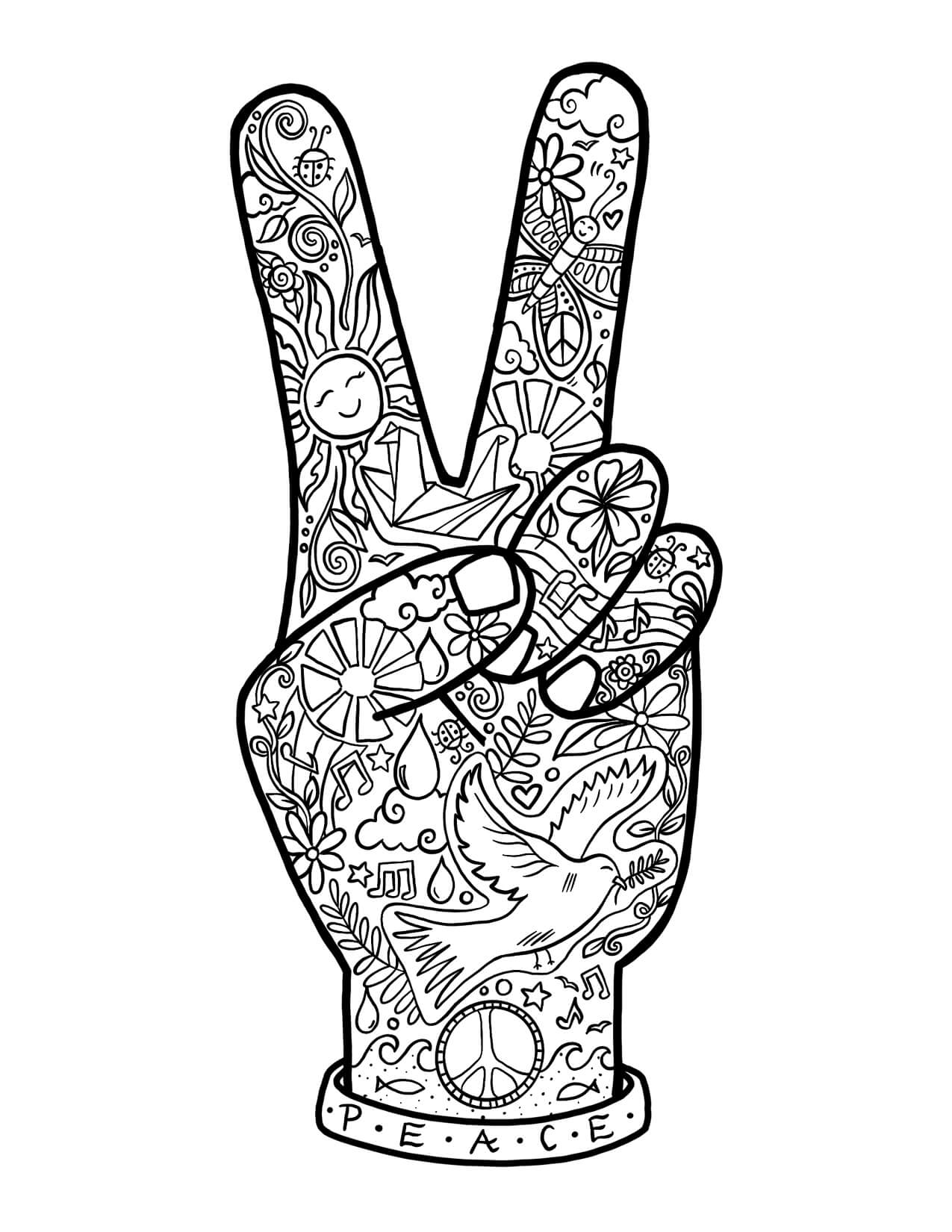 Peace sign flower coloring pages