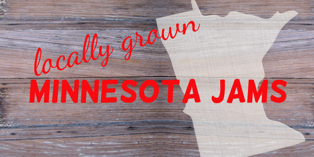 Text "Locally Grown Minnesota Jams - Playlist" appears over a wood background, with a light outline of the state of Minnesota behind it. Soul Flower Blog: Hippie Style & Kind Living