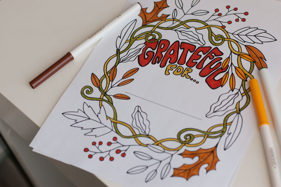 Thanksgiving Coloring Page - Grateful Color Page
