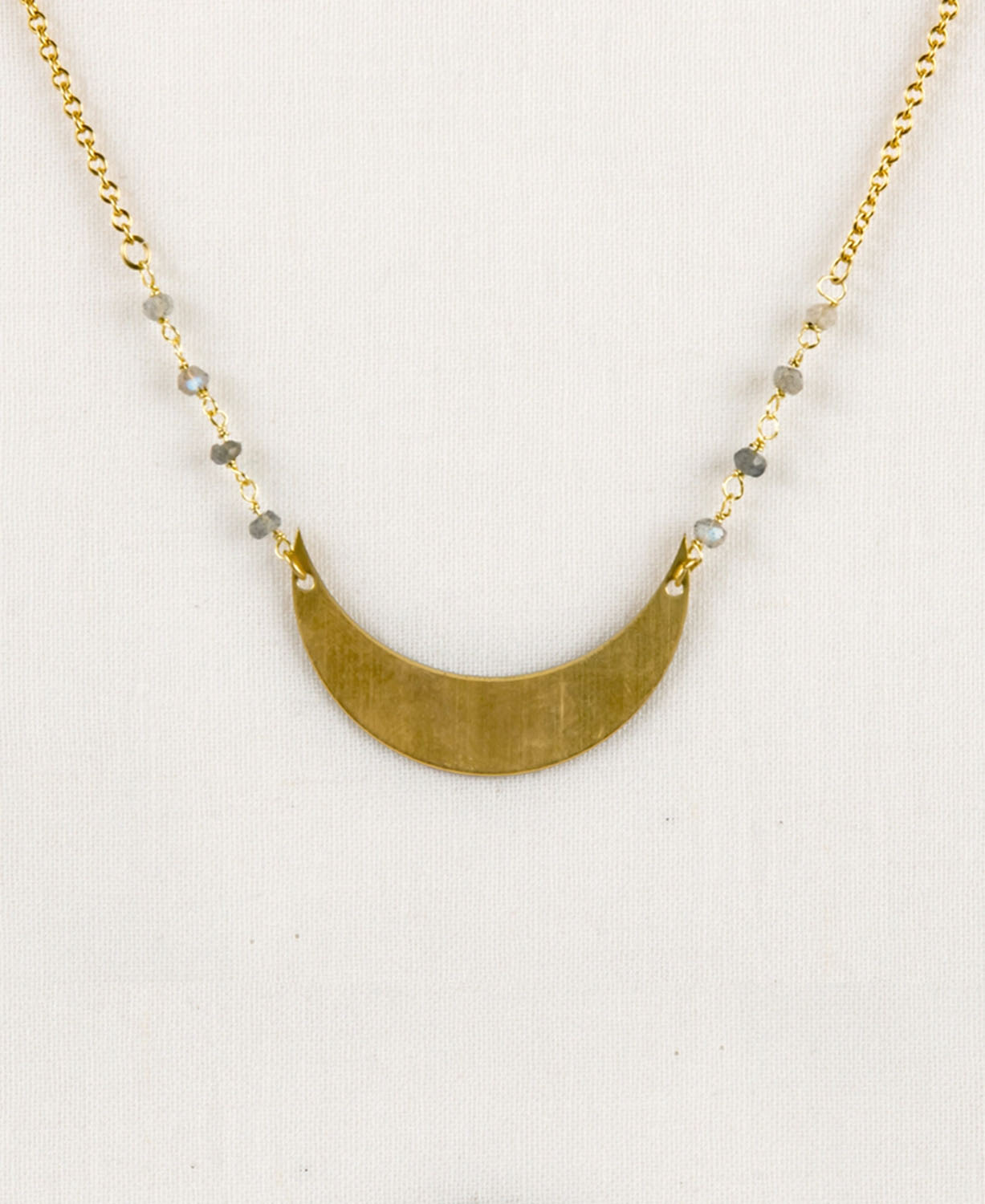 Labradorite Crescent Necklace in Brass - Gold Crescent Necklace | Boho Hippie Necklace | Soul Flower