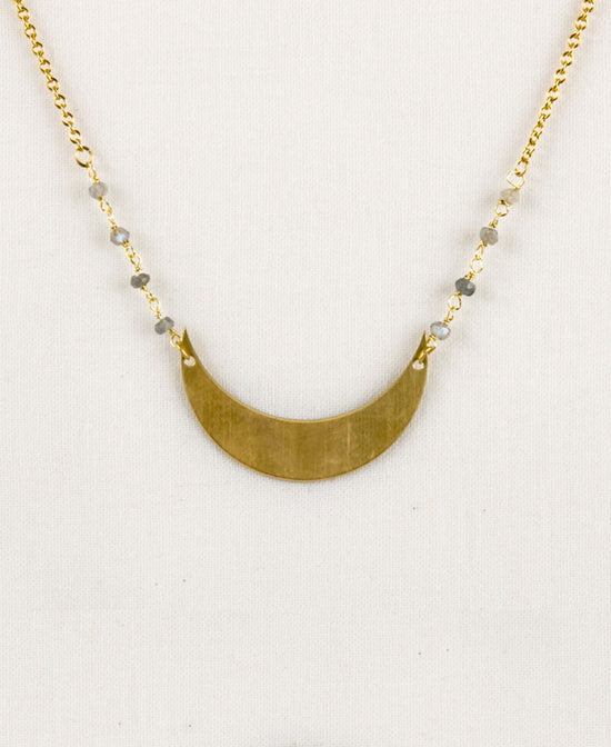 Labradorite Crescent Necklace in Brass - Gold Crescent Necklace | Boho Hippie Necklace | Soul Flower