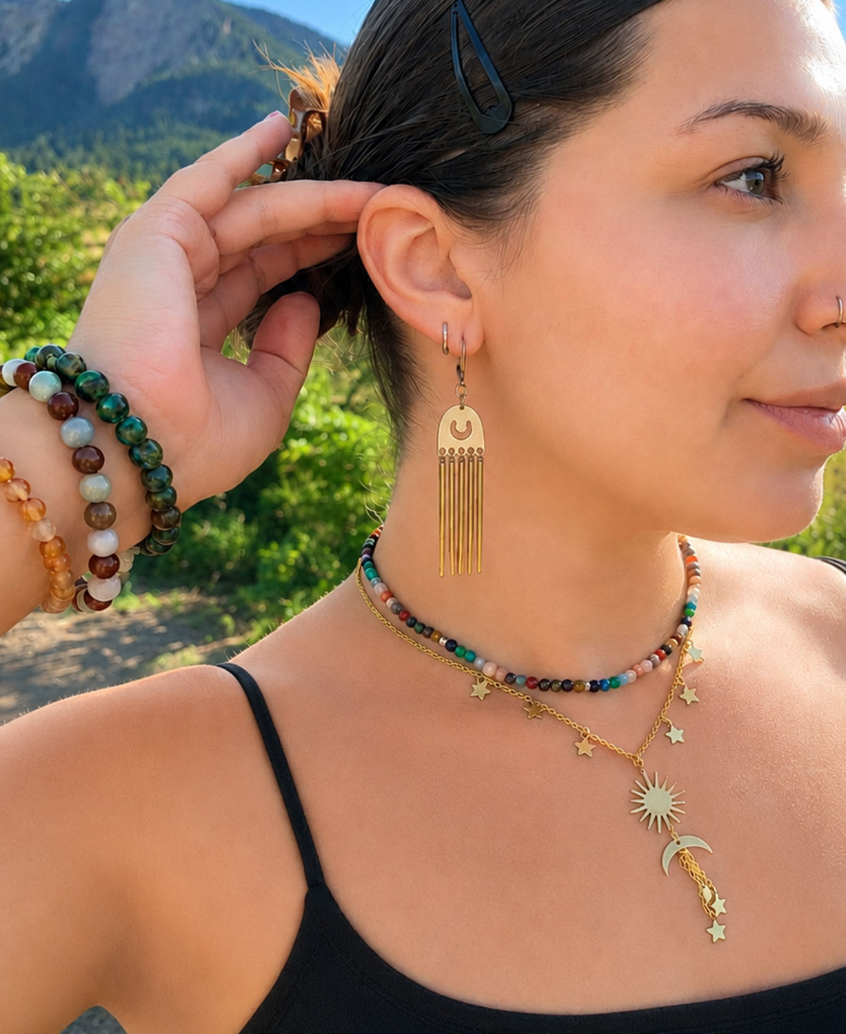 Moon Dancer Chime Earrings - Moon Dangle Earrings | Brass Boho Jewelry | Soul Flower