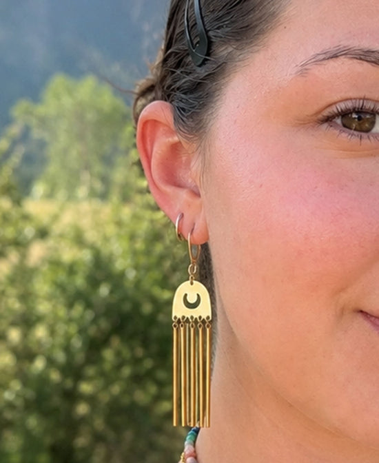 Moon Dancer Chime Earrings - Moon Dangle Earrings | Brass Boho Jewelry | Soul Flower