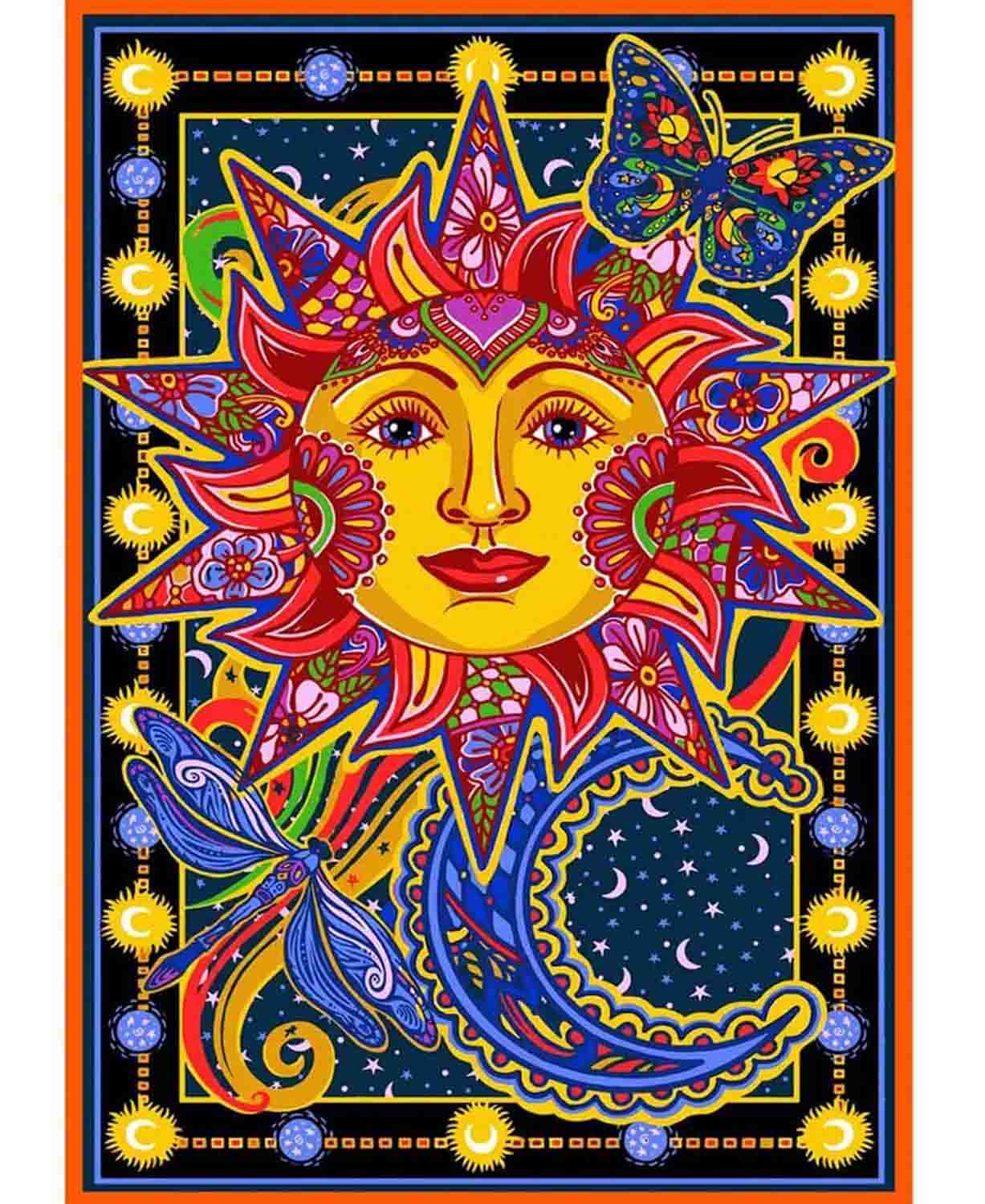 3D Celestial Sun and Moon Tapestry