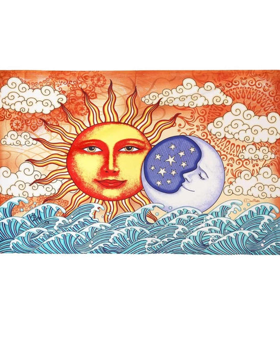 Sunrise and Moon Ocean Tapestry - 3D Tapestry | Sun and Moon Wall Hanging | Soul Flower
