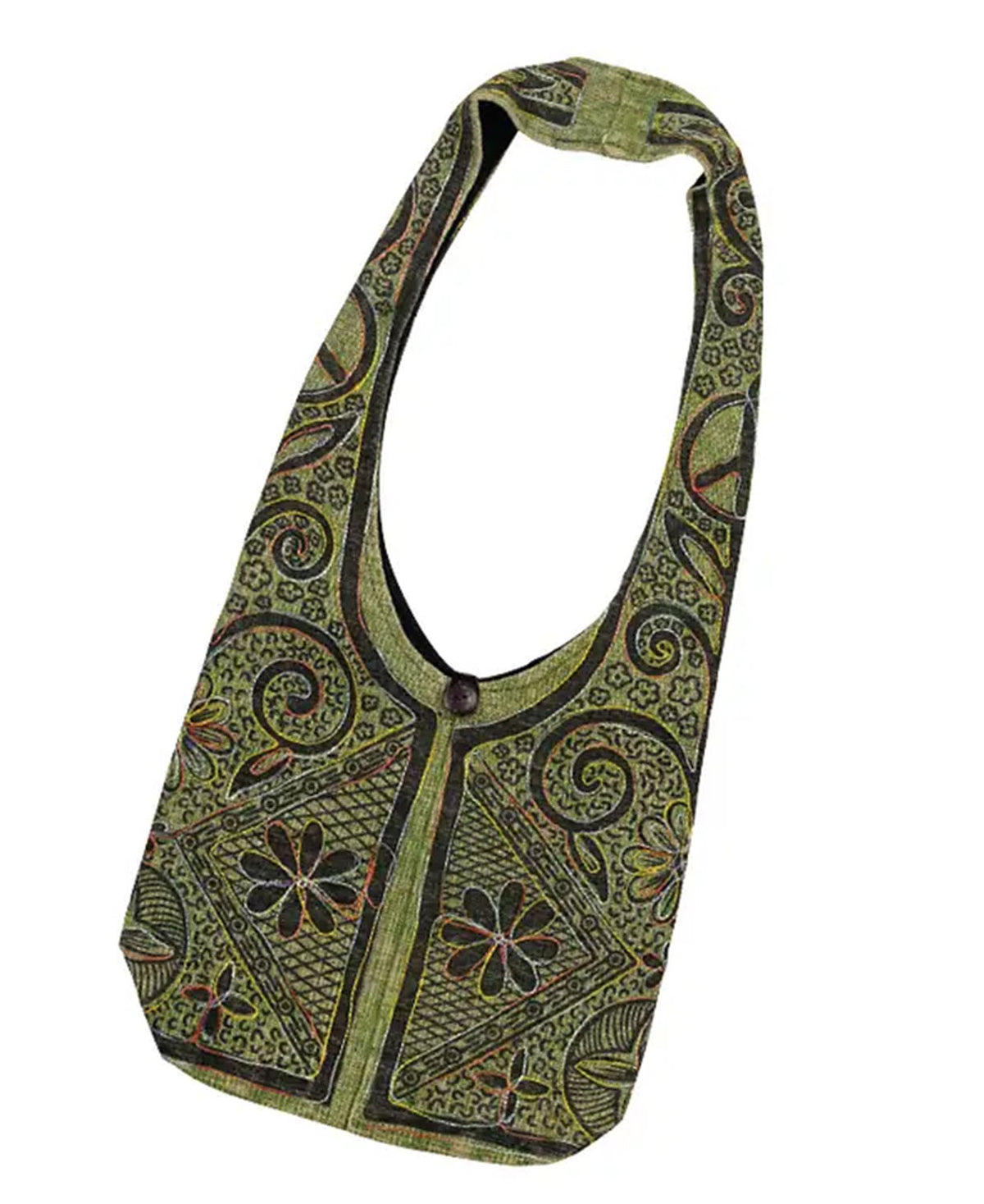 Boho Bag in Green with stitching and cut outs.