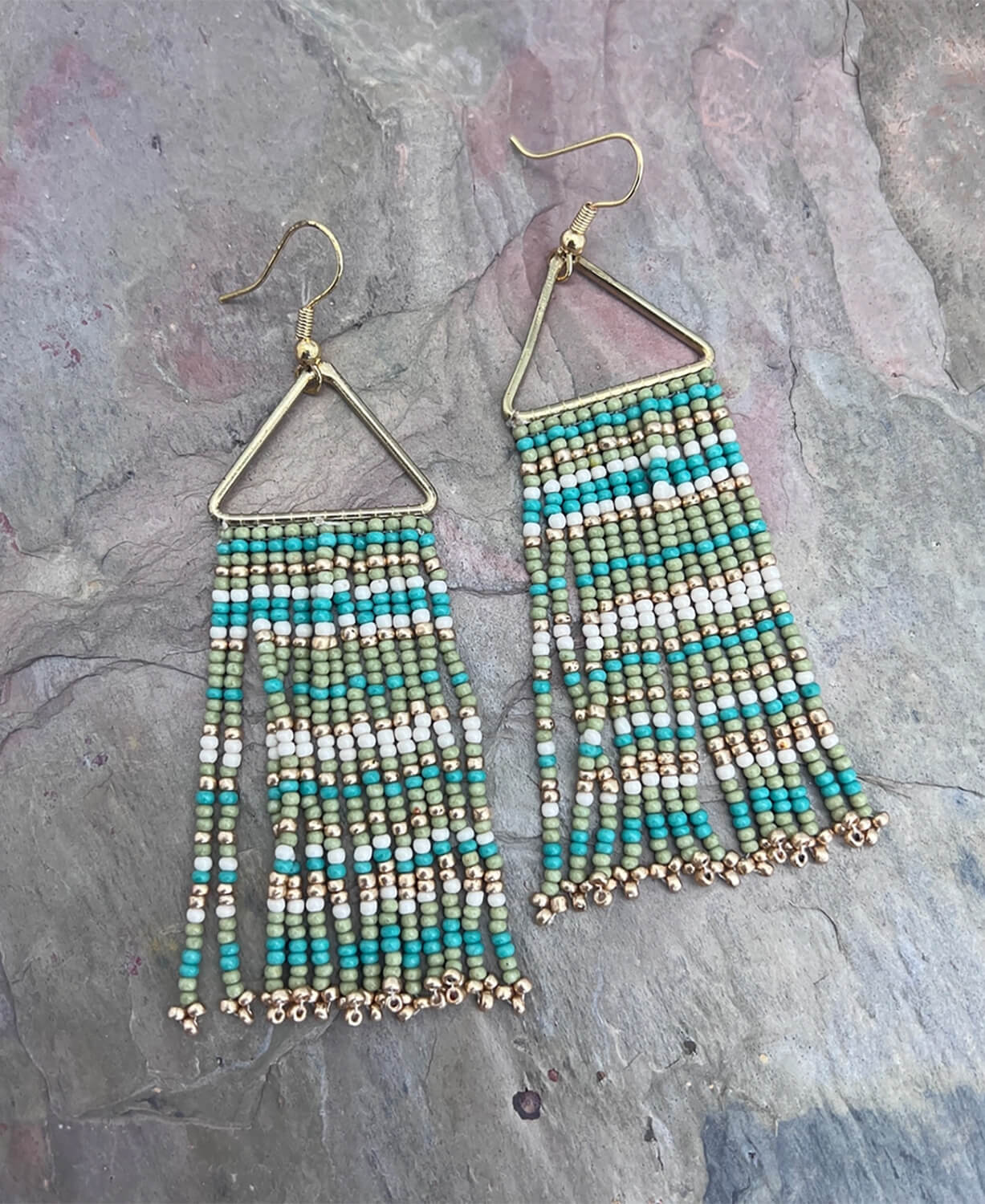 NEW! Ripple Seed Bead Earrings in Green