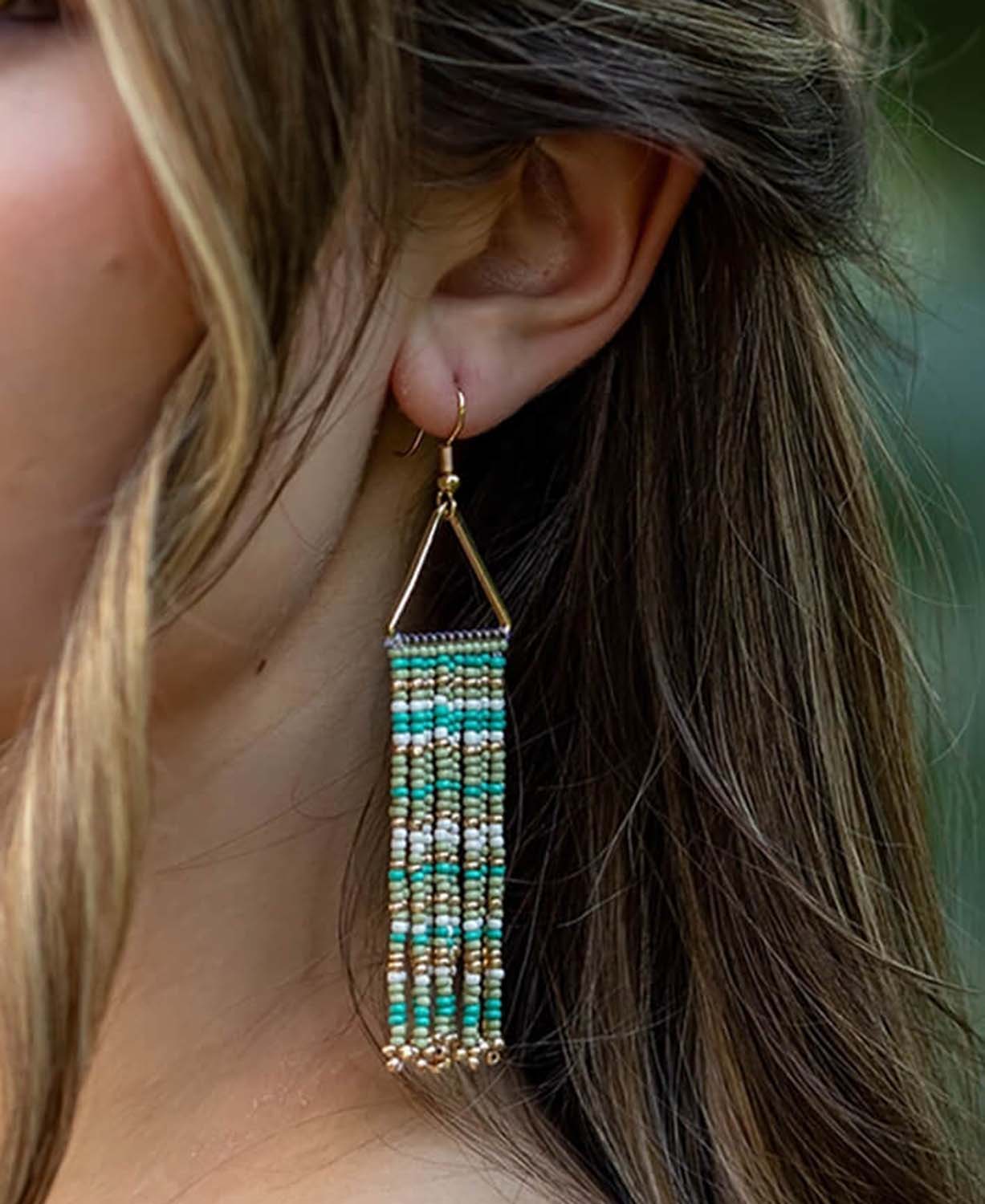 NEW! Ripple Seed Bead Earrings in Green