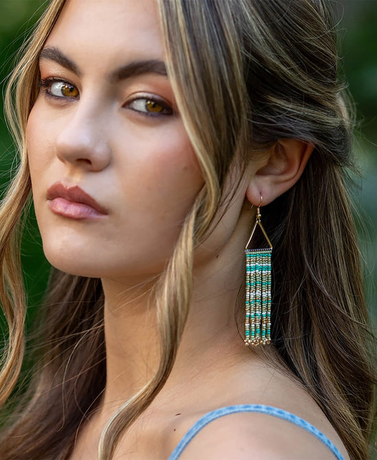 Ripple Seed Bead Earrings in Green - Beaded Boho Earrings | Hippie Earrings | Soul Flower