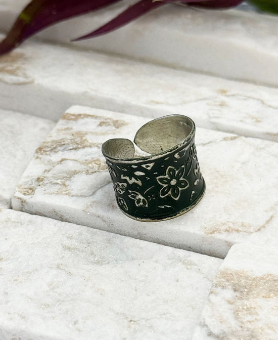Midnight Bloom Cuff Ring - Wide Boho Ring | Hippie Rings | Soul Flower