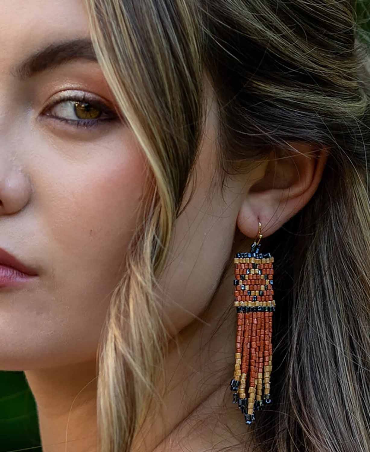 NEW! Sunstone Fringe Earring in Rust