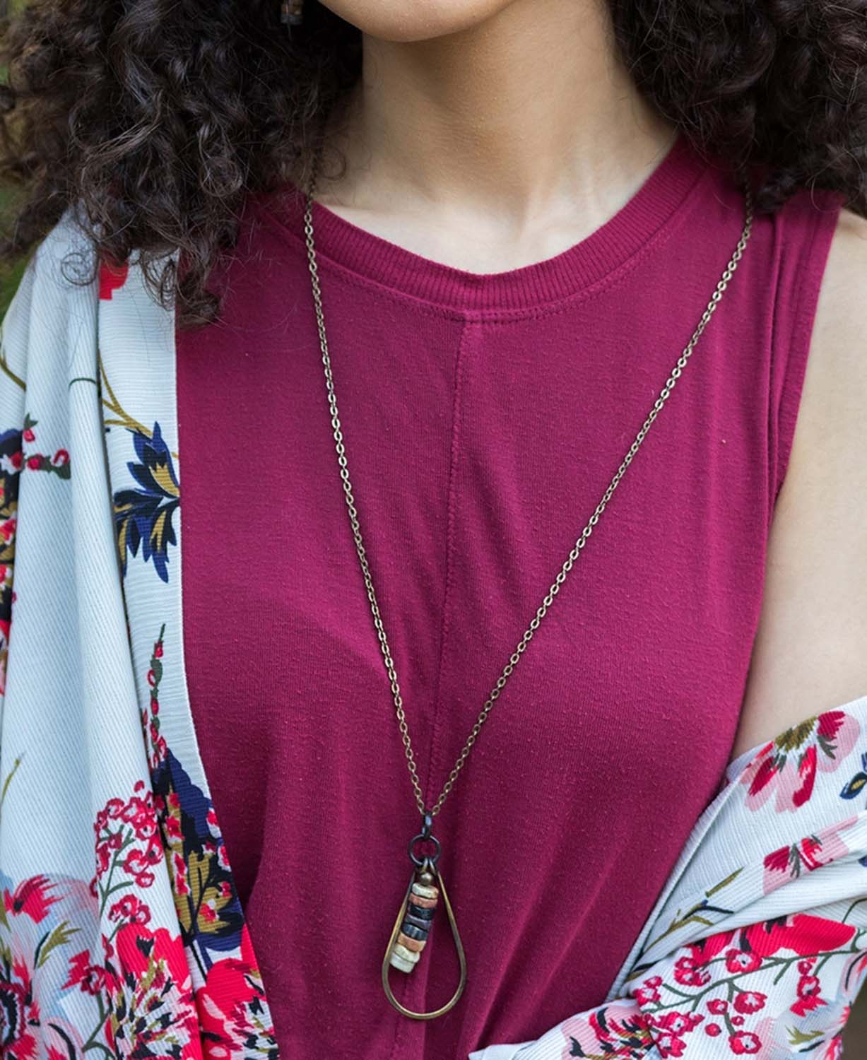 North Shore Stone Necklace on a model  - Long Agate Pendant Necklace | Boho Jewelry | Soul Flower