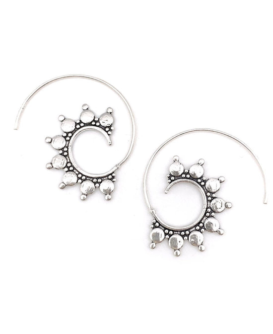 Silver Solstice Hoop Earrings -on a white background - Handcrafted Silver Boho Hoop Earrings