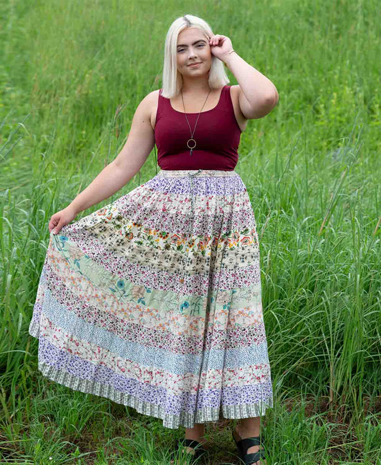 Tiered Harvest Maxi Skirt - Calico Tier Skirt | Maxi Hippie Skirt | Soul Flower on plus model