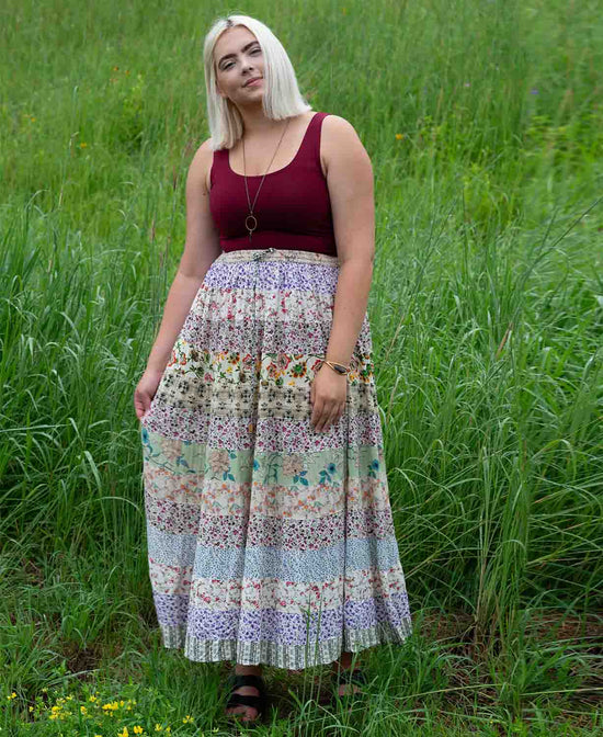 Tiered Harvest Maxi Skirt - Calico Tier Skirt | Maxi Hippie Skirt | Soul Flower plus