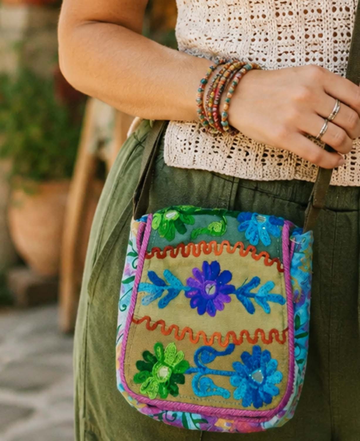 Bloom and Shine Crossbody Bag - Embroidered Boho Purse | Hippie Bags | Soul Flower