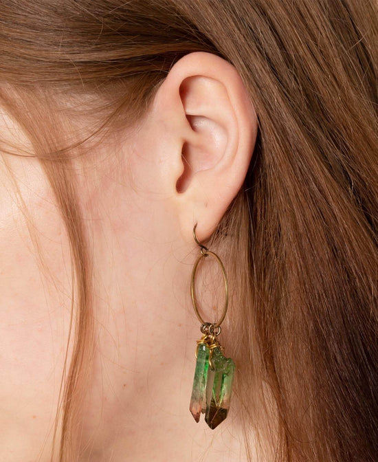 Quartz Cluster Earth Earrings - Earth Quartz Earrings | Green Quartz | Soul Flower