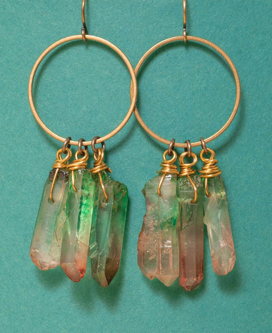 Quartz Cluster Earth Earrings - Earth Quartz Earrings | Green Quartz | Soul Flower
