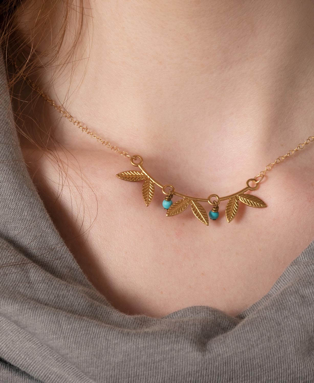 Tiny Brass Leaf Necklace