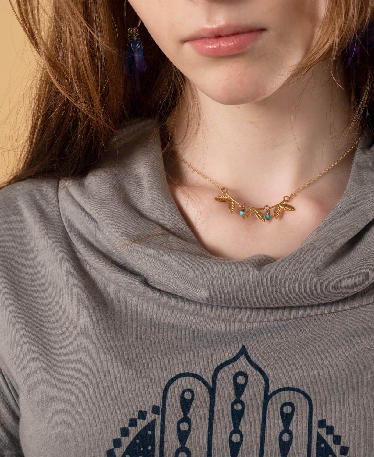 Tiny Brass Leaf Necklace