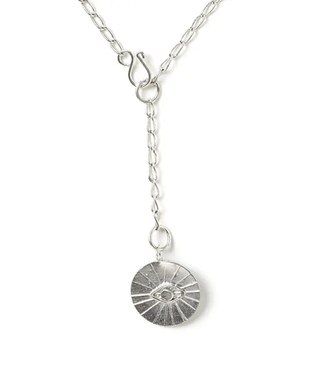 Evil Eye Silver Lariat Necklace