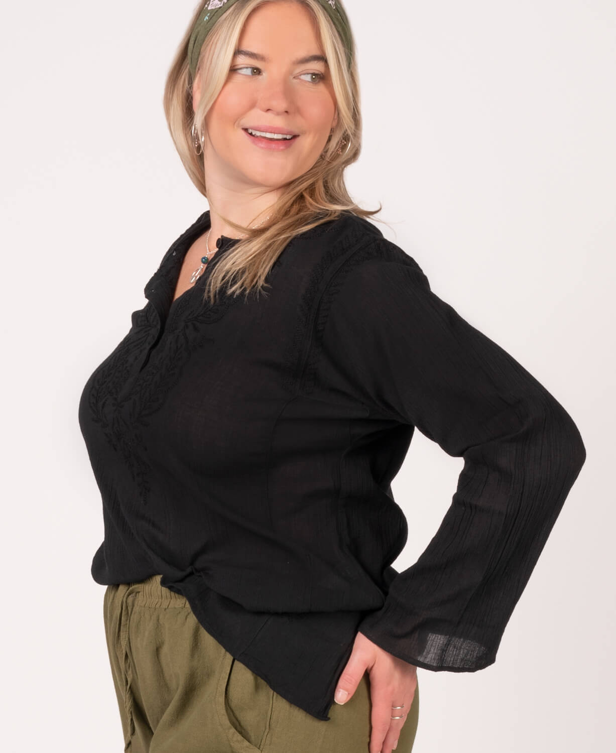 Classic Hippie Gauze Top - Black