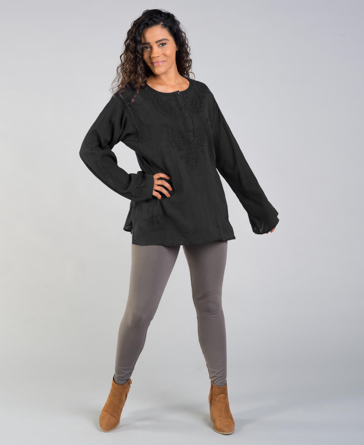 Classic Hippie Gauze Top - Black