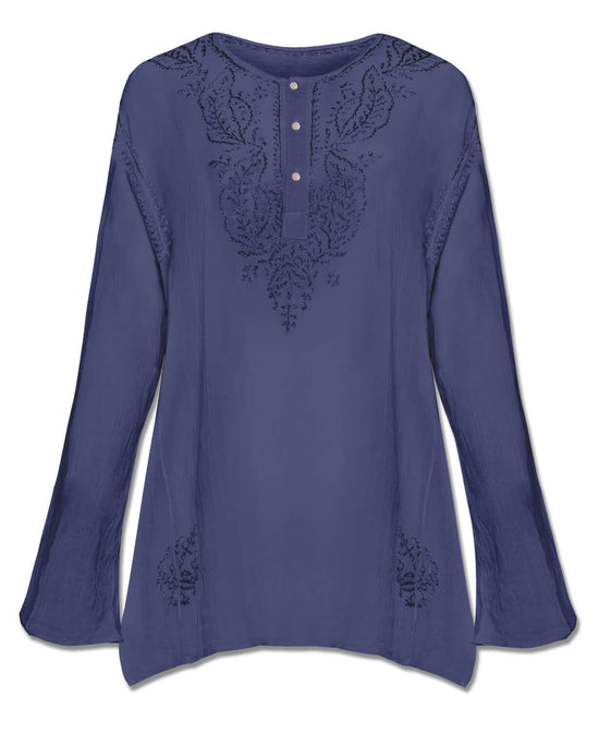 Classic Hippie Gauze Top - Navy - Navy Hippie Gauze Tops | Indian Kurta | Soul Flower
