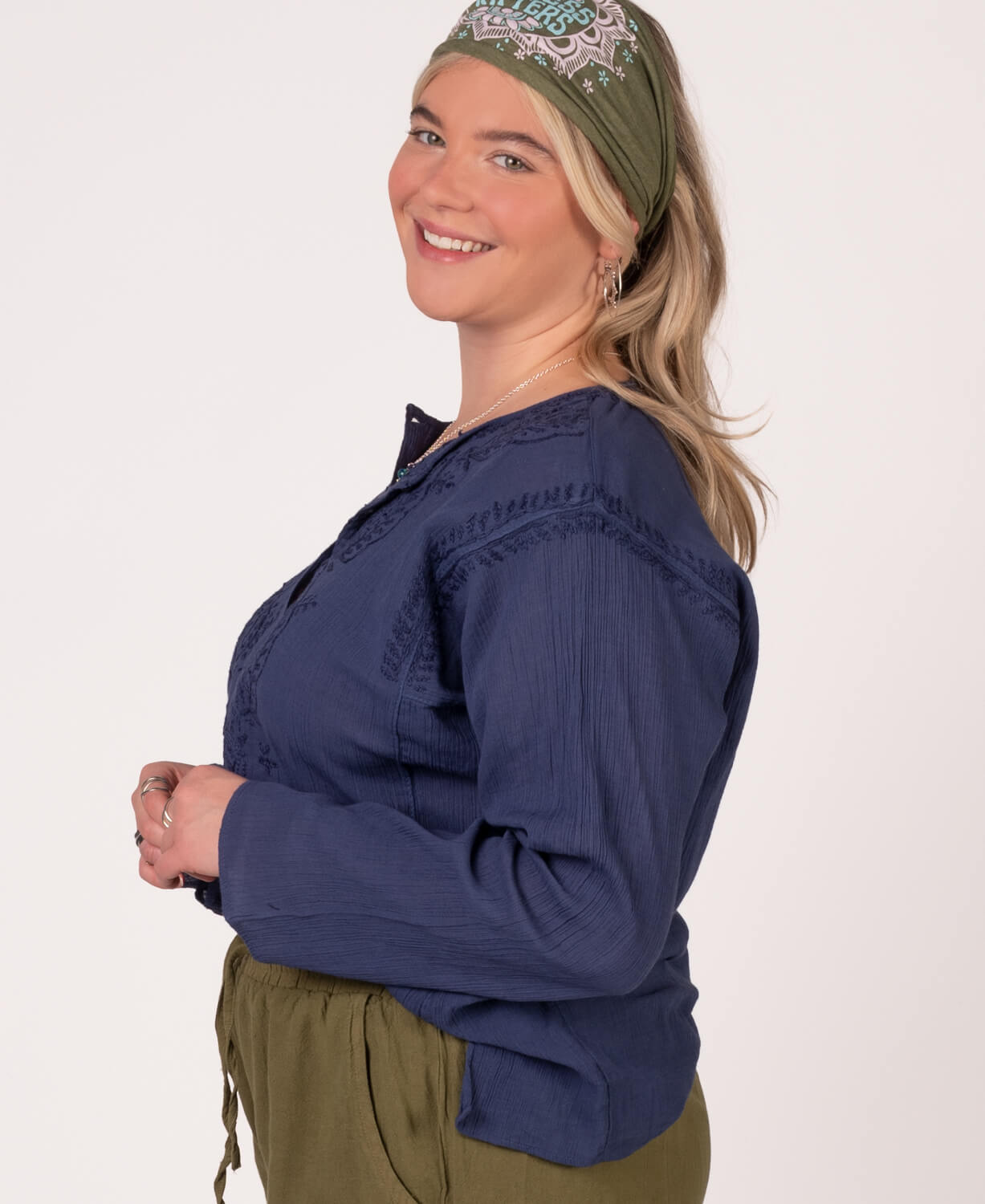 Classic Hippie Gauze Top - Navy