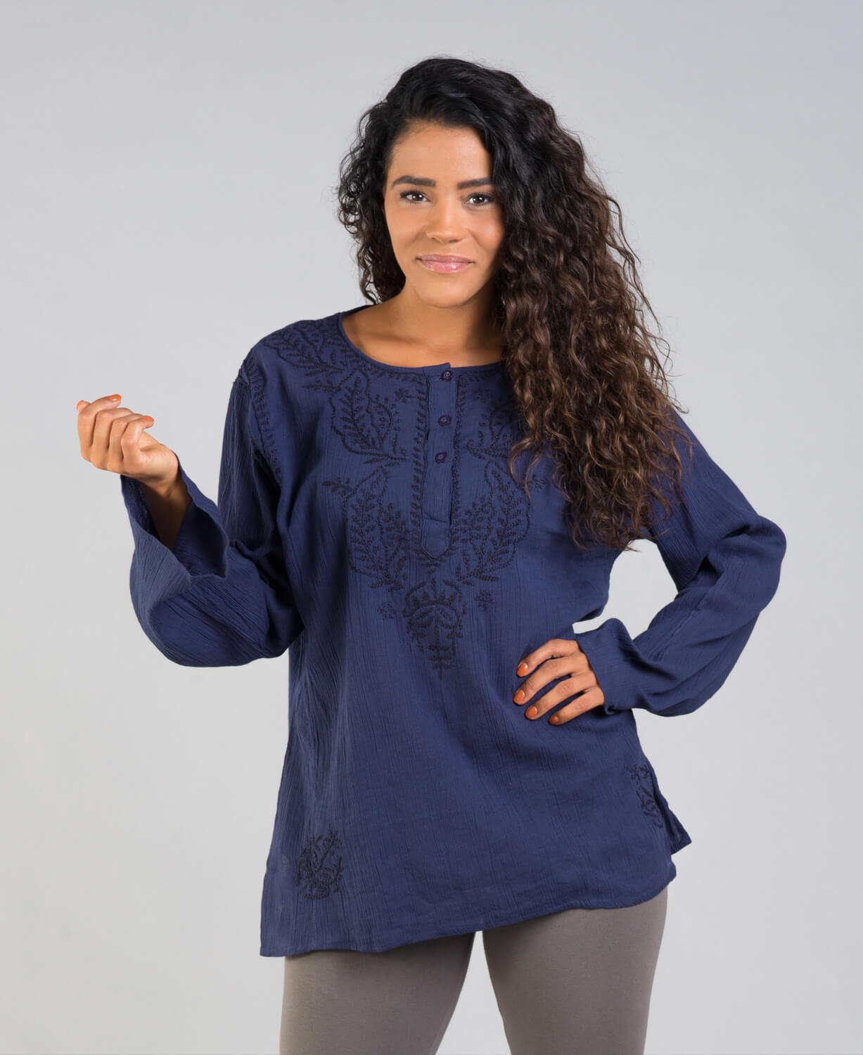 Classic Hippie Gauze Top - Navy