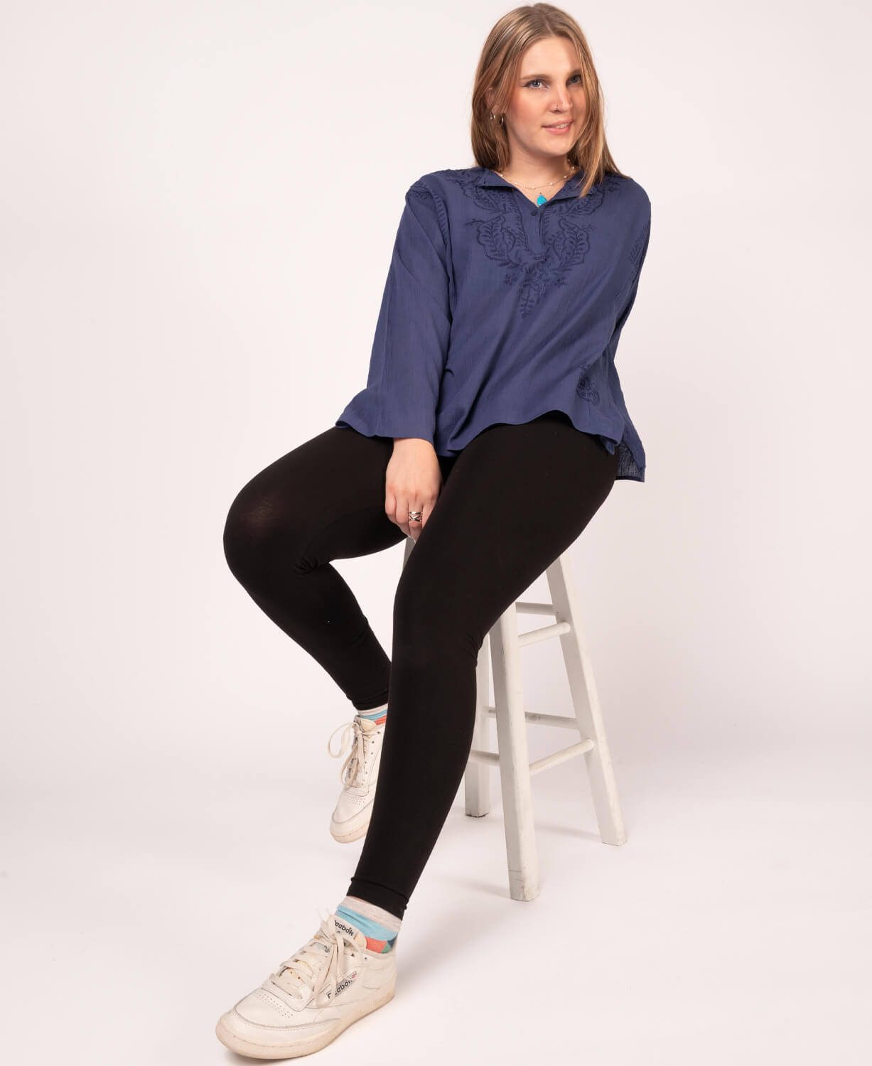 Classic Hippie Gauze Top - Navy