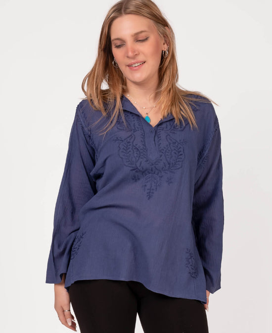 Classic Hippie Gauze Top - Navy - Navy Hippie Gauze Tops | Indian Kurta | Soul Flower