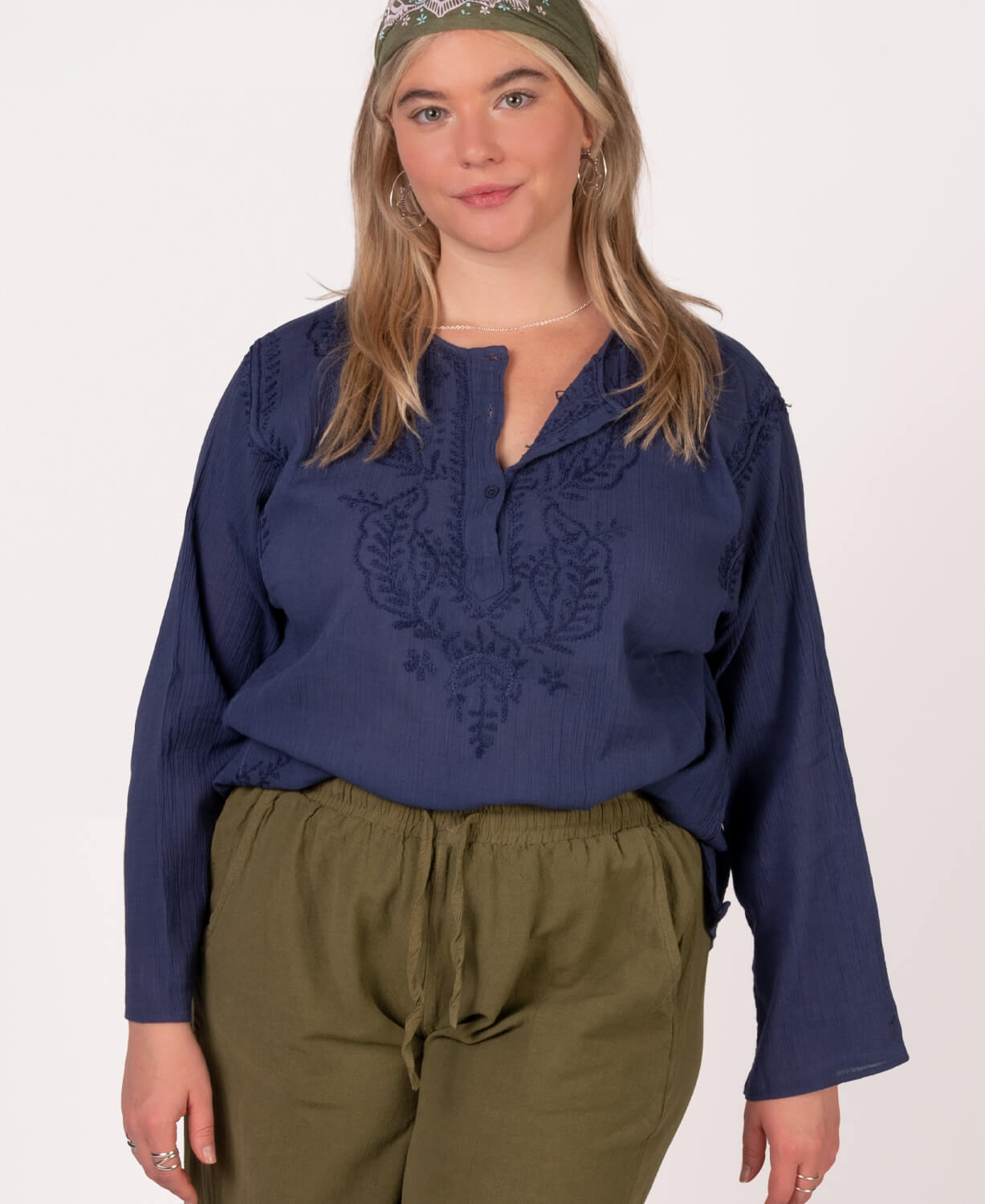 Classic Hippie Gauze Top - Navy